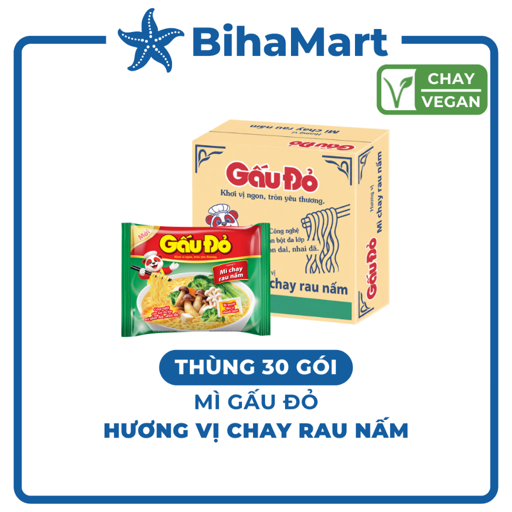 [THÙNG30GÓI] - ASIAFOODS - Mì Gấu Đỏ hương vị Chay rau nấm, Mì Chay rau nấm Gấu Đỏ, Mì gói Gấu Đỏ Ch