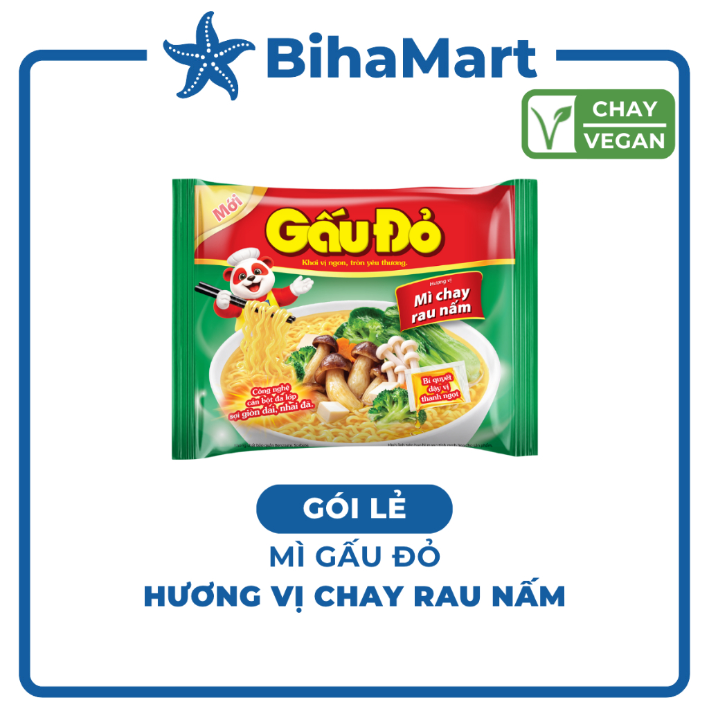 [GÓI LẺ] - ASIAFOODS - Mì Gấu Đỏ hương vị Chay rau nấm, Mì Chay rau nấm Gấu Đỏ, Mì gói Gấu Đỏ Chay r