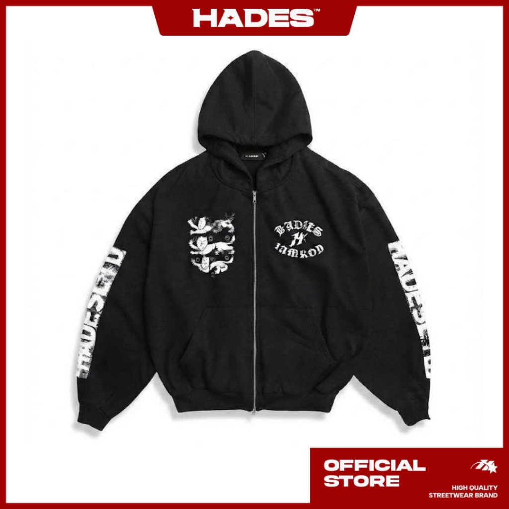 ÁO KHOÁC HADES DIVINE GAZE ZIP HOODIE / Đen Trắng.