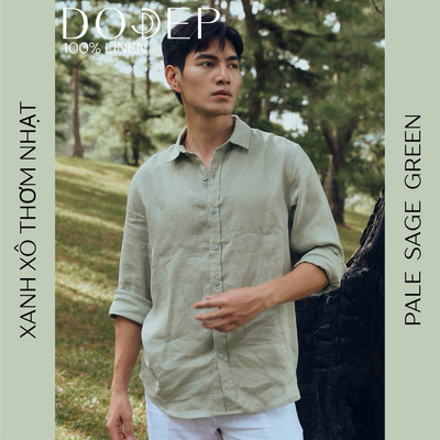 DODEP Áo sơ mi nam linen 100% tay dài