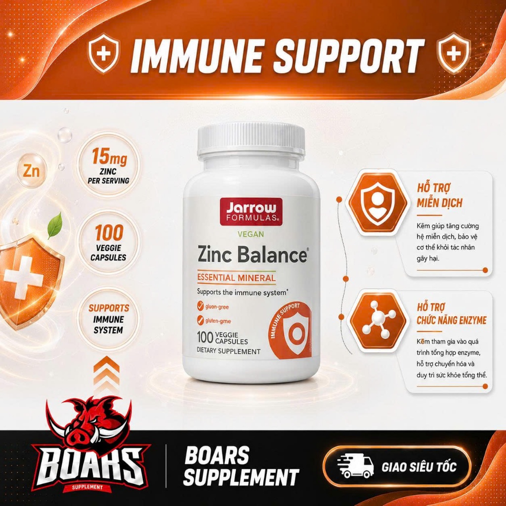 Jarrow Vegan Zinc Balance Zinc Copper Công Thức Thuần Chay (100 Viên)