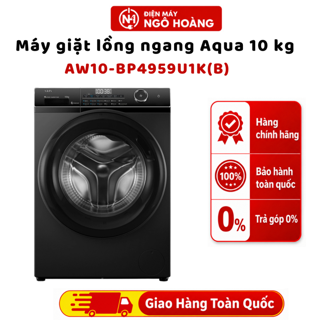 AW10-BP4959U1K(B) Máy giặt lồng ngang Aqua 10 kg cửa trước hiện đại