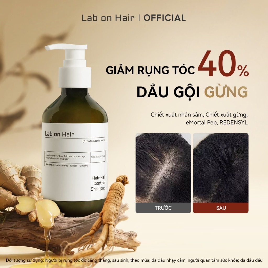 Dầu gội mọc tóc Lab On Hair Nhân sâm Redensyl cải thiện tình trạng rụng tóc dầu gội gừng 300ml dưỡng