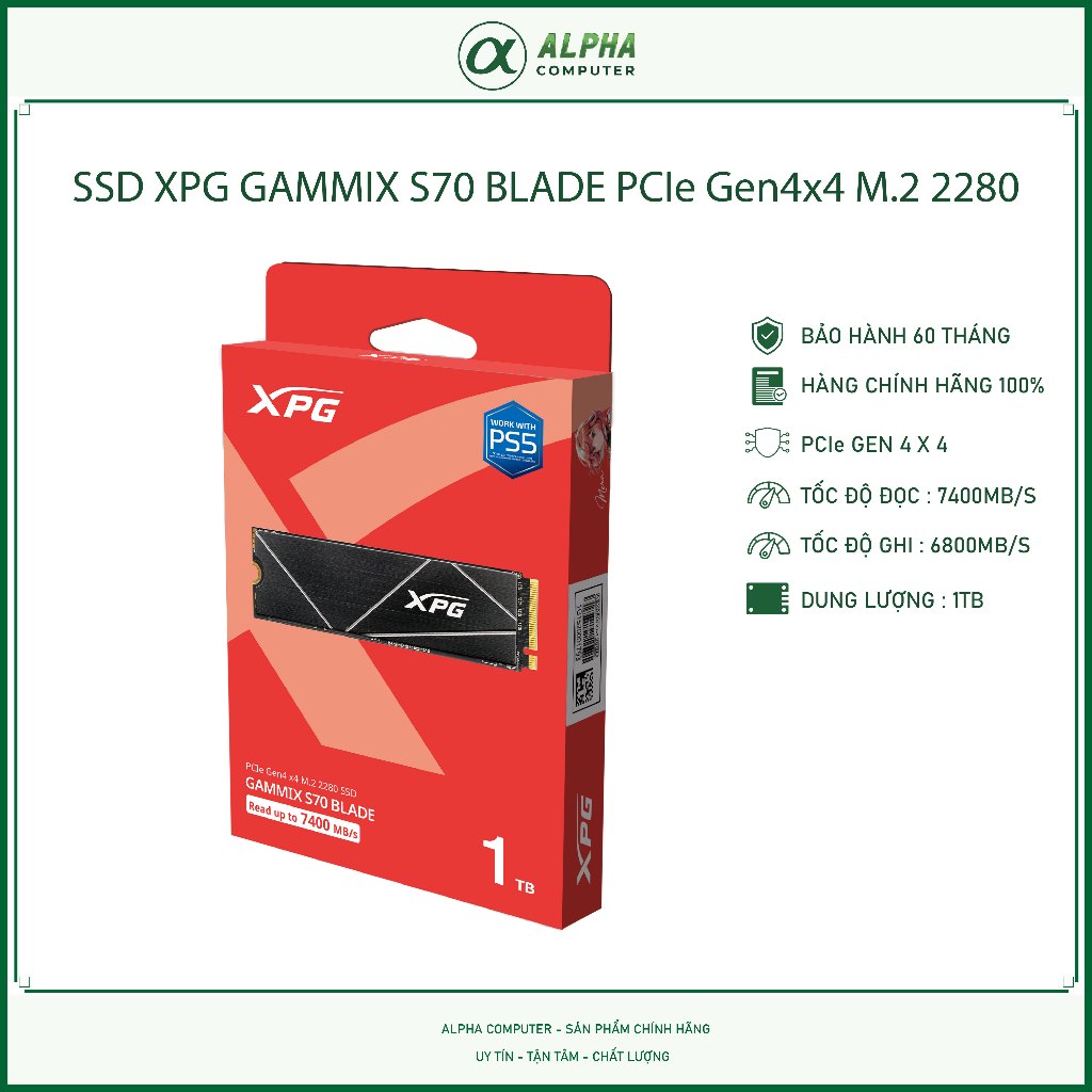 SSD ADATA GAMIX S70 1TB BLADE PCIe GEN 4x4 M.2 2280