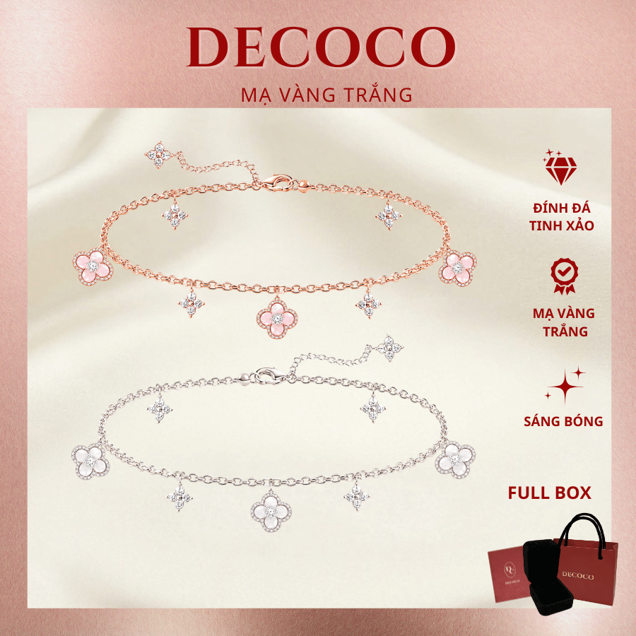 Vòng tay, lắc tay SAKURA VER 2 cỏ 4 lá may mắn mạ vàng trắng DECOCO( kèm Túi hộp )