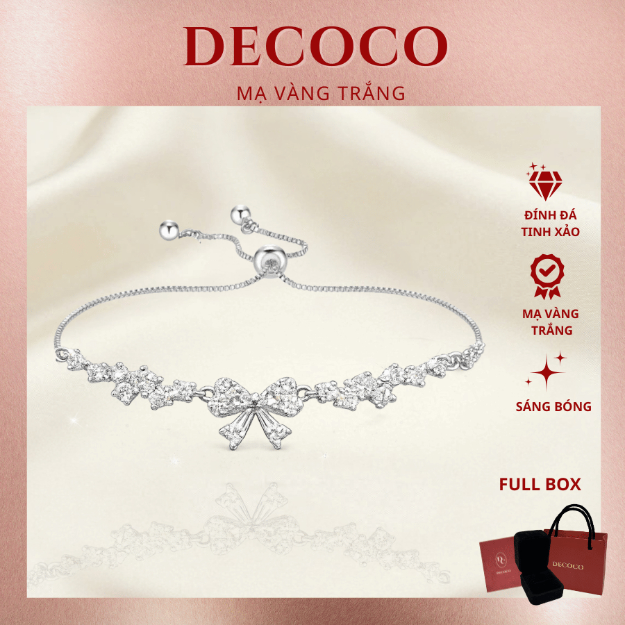 Vòng tay, lắc tay nữ SIRIA dải nơ đính đá mạ vàng trắng DECOCO ACC ( kèm Túi hộp )