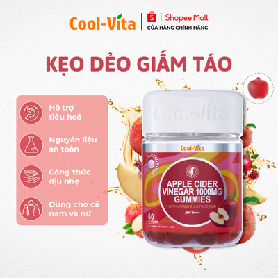 Kẹo Dẻo Giấm Táo Vitamin B12 Hỗ Trợ Tiêu Hóa, Tăng Cường Miễn Dịch Apple Cider Vinegar Gummy Coolvita  (60 viên x3g)/hộp