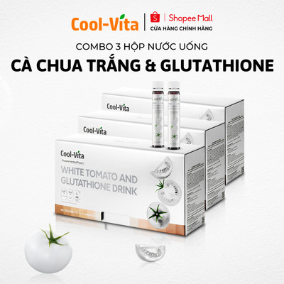 Combo 3 Hộp Nước Uống Cà Chua Trắng Hỗ Trợ Sáng Da Kết Hợp Glutathione Coolvita (6 chai×25 ml)/hộp - Thực Phẩm Bổ Sung