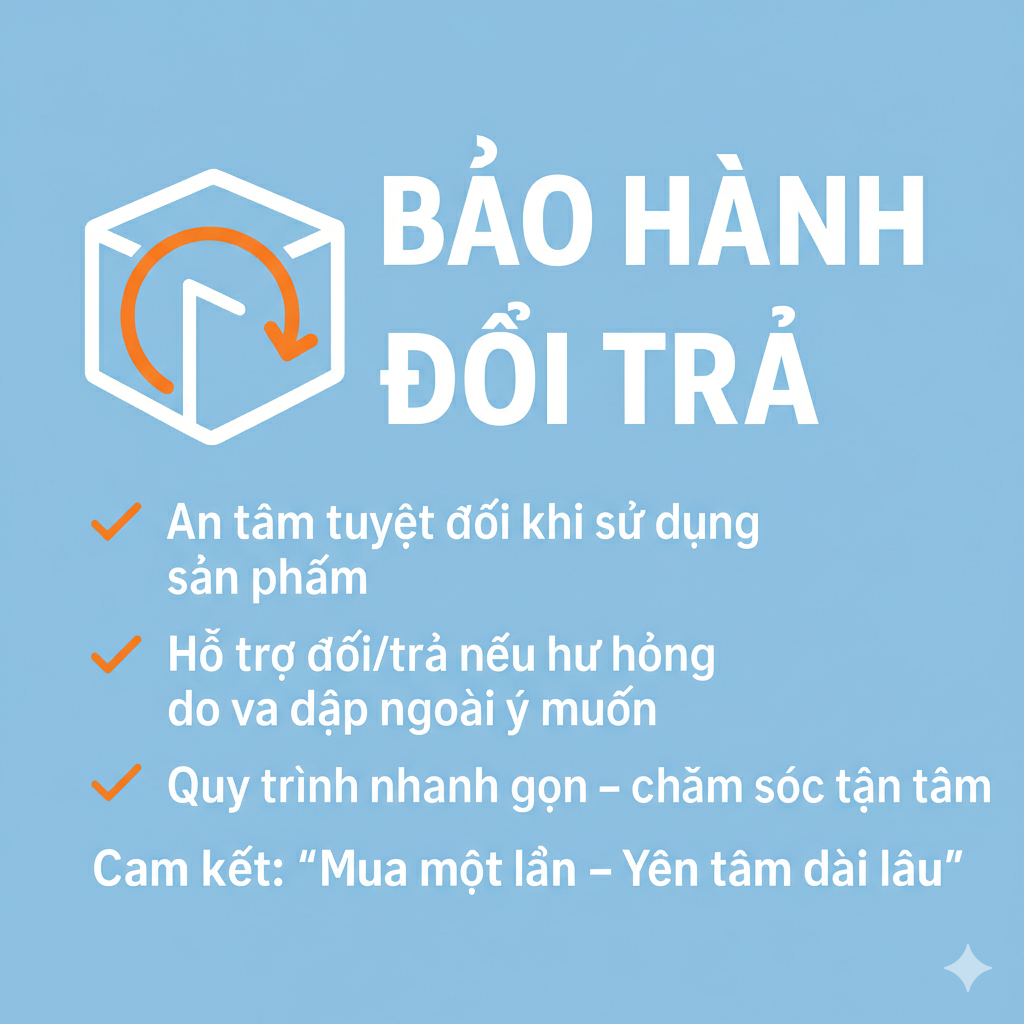 Sản phẩm bảo hành rơi vỡ, đổi trả, chống va đập, hỗ trợ nhanh chóng