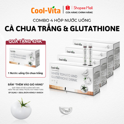 Combo 4 Hộp Nước Uống Cà Chua Trắng Hỗ Trợ Sáng Da Kết Hợp Glutathione Coolvita (6 chai×25 ml)/hộp - Thực Phẩm Bổ Sung