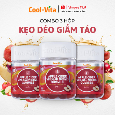 Combo 3 Hộp Kẹo Dẻo Giấm Táo Hỗ Trợ Tiêu Hóa, Tăng Cường Miễn Dịch Apple Cider Vinegar Gummy Coolvita (60 viên x 3g)/hộp