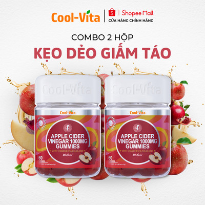 Combo 2 Hộp Kẹo Dẻo Giấm Táo Hỗ Trợ Tiêu Hóa, Tăng Cường Miễn Dịch Apple Cider Vinegar Gummy Coolvita (60 viên x 3g)/hộp