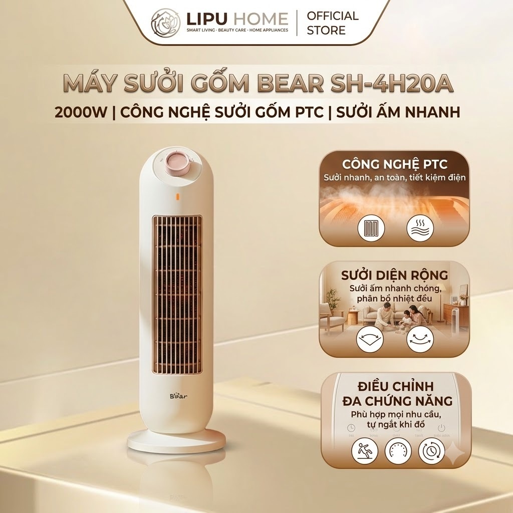 Máy sưởi gốm Bear SH-4H20A 2000W - Chính hãng Bảo hành 18 Tháng 1 đổi 1 30 ngày HOT NEW 2026