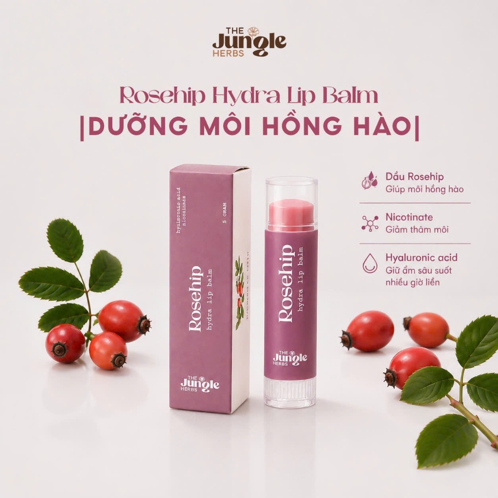 Son dưỡng giảm thâm môi, hồng môi, ẩm mượt nhẹ môi Rosehip Hydra [Phiên bản mới] - THE JUNGLE HERBS