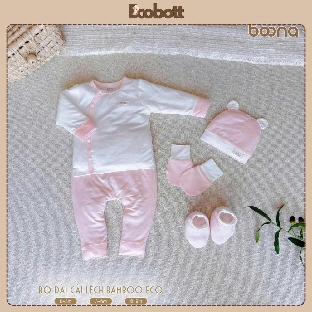 Combo Sơ Sinh 4 Món Boona Bamboo Eco Dài Tay Set Mũ Bao Chân Tay Cho Bé Chất Liệu Sợi Tre Bamboo