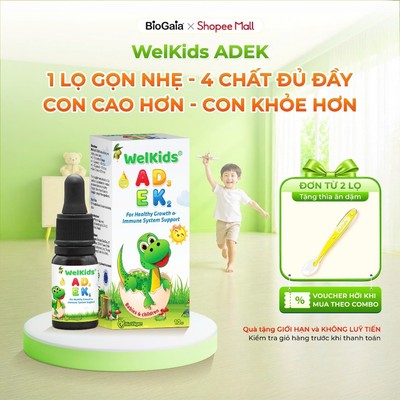 Vitamin WelKids ADEK bổ sung D3K2 kết hợp Vitamin A, E giúp bé phát triển chiều cao, nâng cao đề kháng, 10ml