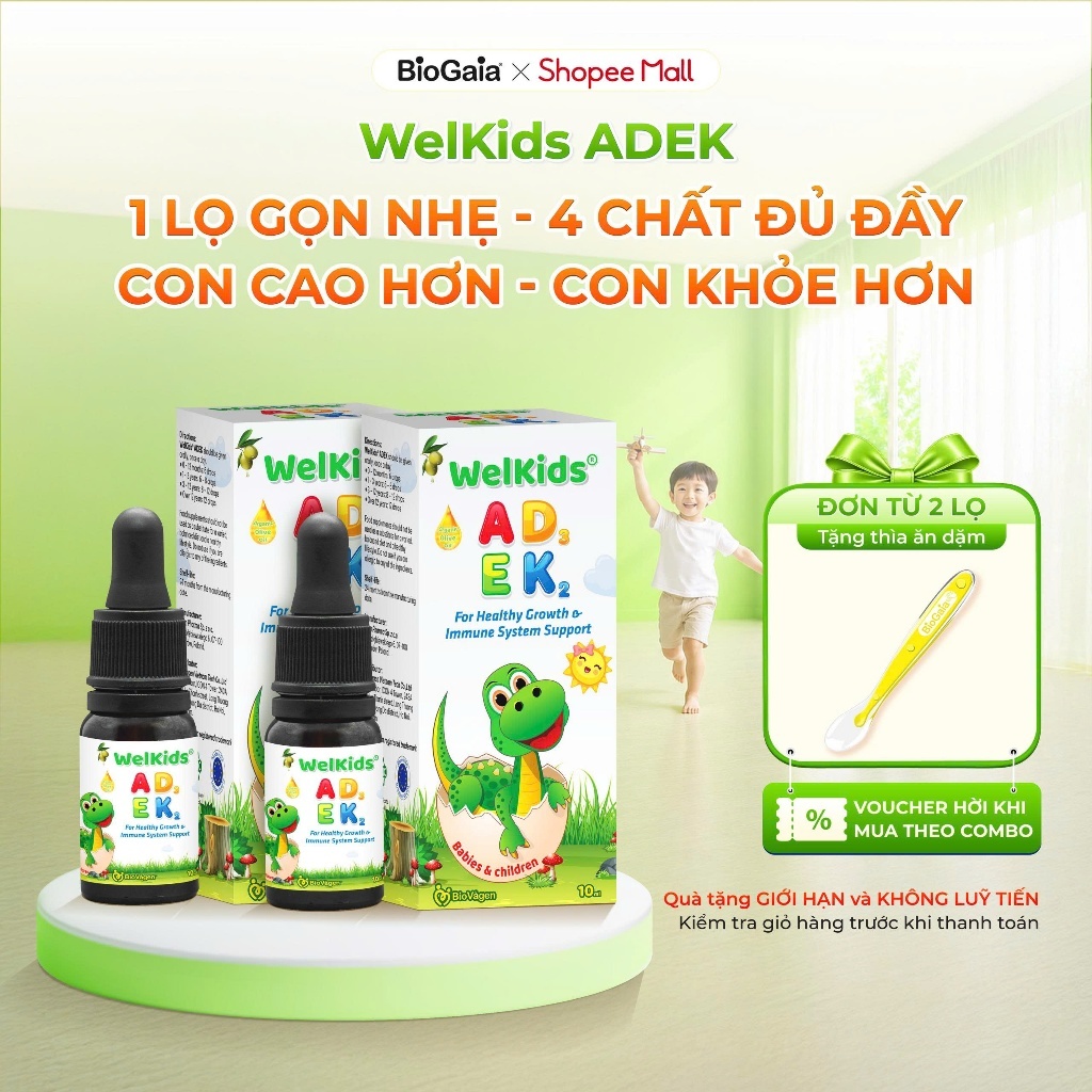 Combo 2 Vitamin WelKids ADEK bổ sung D3K2 kết hợp Vitamin A, E giúp bé phát triển chiều cao, nâng ca