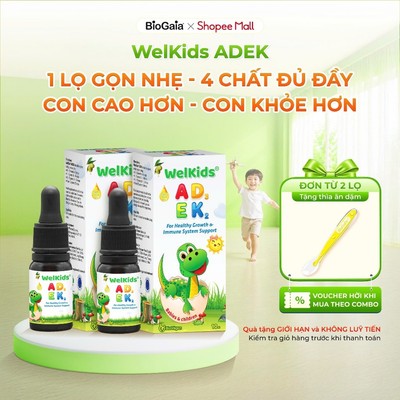 Combo 2 Vitamin WelKids ADEK bổ sung D3K2 kết hợp Vitamin A, E giúp bé phát triển chiều cao, nâng cao đề kháng, 10ml