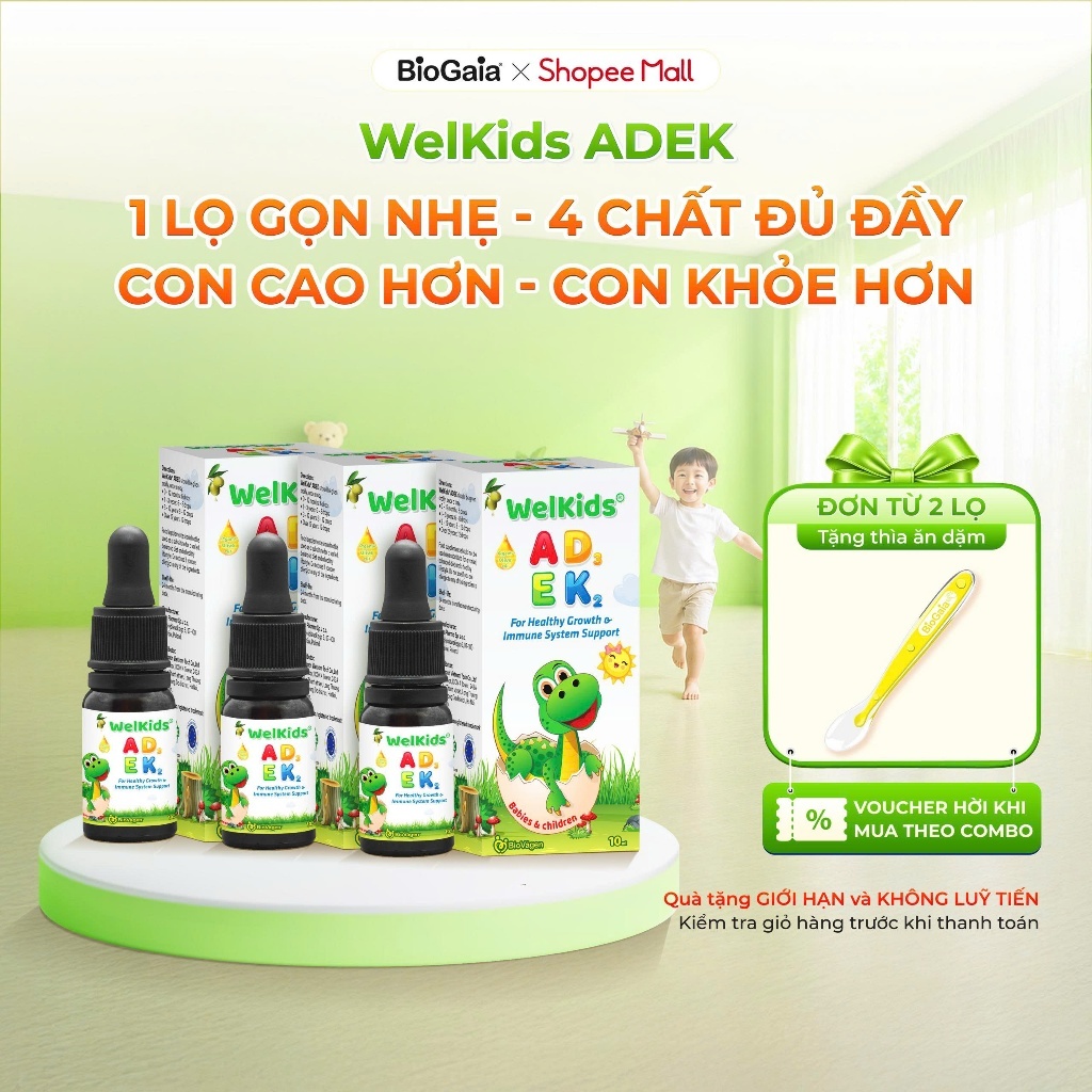 Combo 3 Vitamin WelKids ADEK bổ sung D3K2 kết hợp Vitamin A, E giúp bé phát triển chiều cao, nâng ca