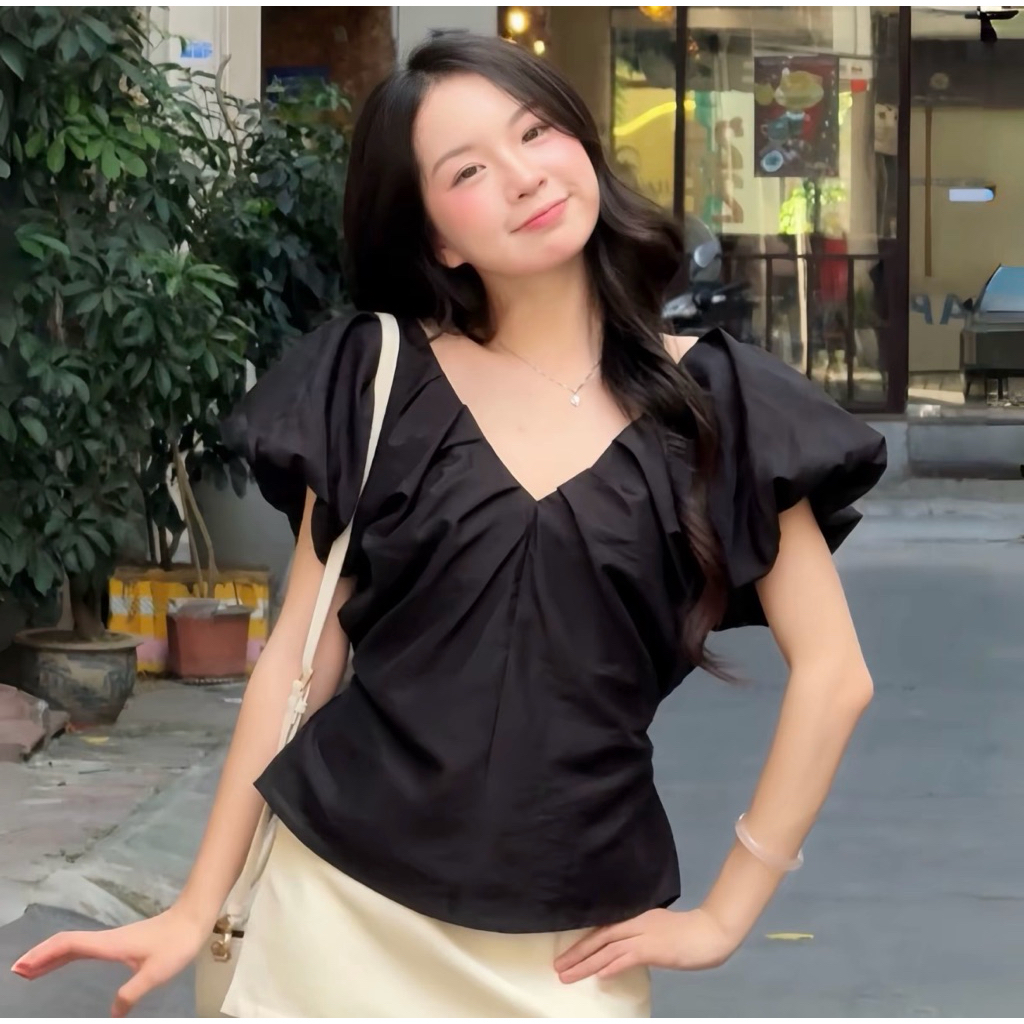 pass áo tay phồng cổ V premium nhà Kimee house