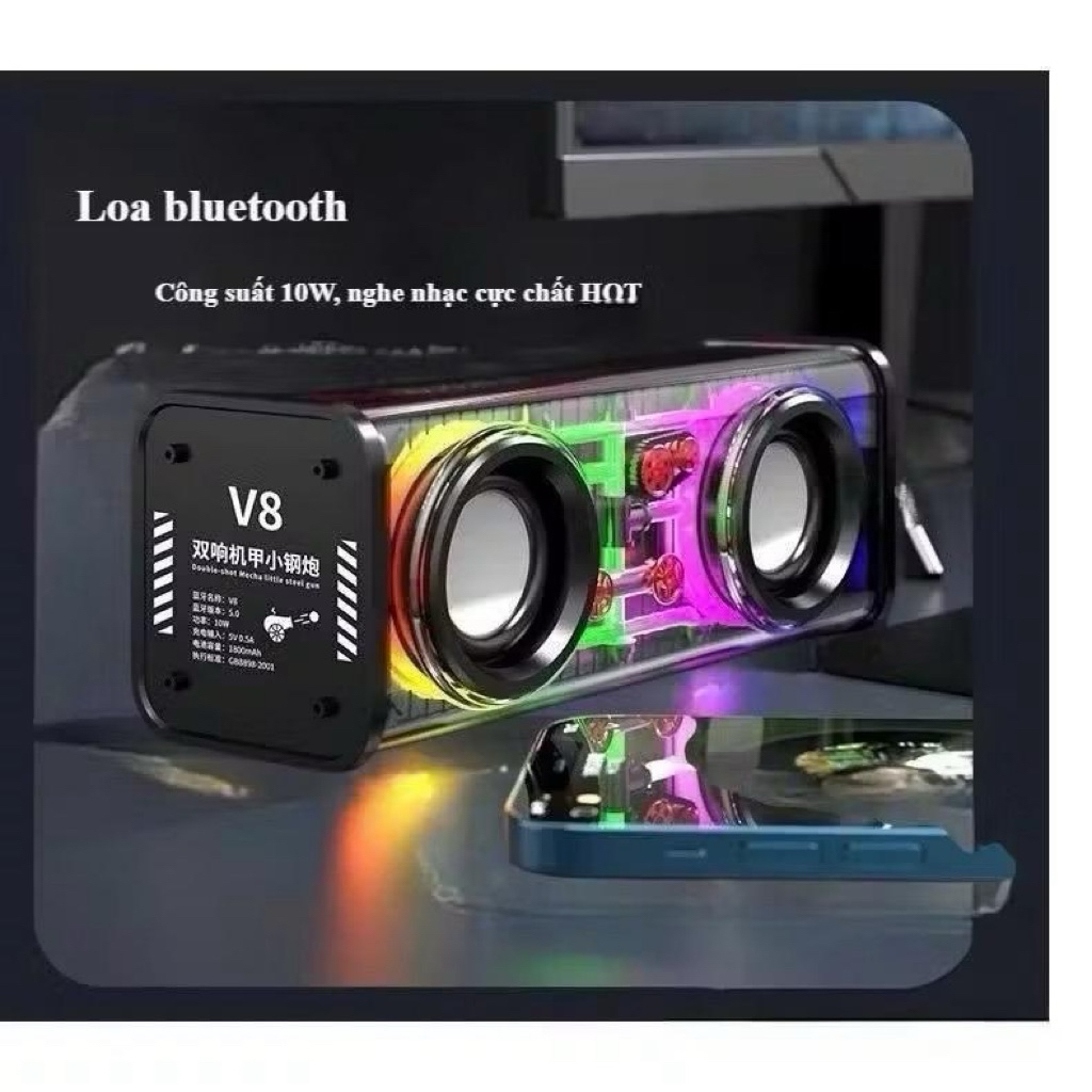 Loa Bluetooth V8 Công Suất 10W Nghe Nhạc Cực Chất HQT Loa Bluetooth V8 - V1 Với Hiệu Ứng Đèn LED Đa 