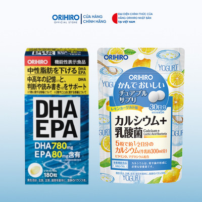 Combo Hỗ trợ sức khoẻ Não bộ xương khớp - tiêu hoá toàn diện Orihiro (DHA + Canxi lợi khuẩn)