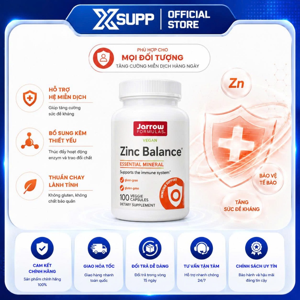 Jarrow Zinc Balance – Hỗ Trợ Da, Tóc