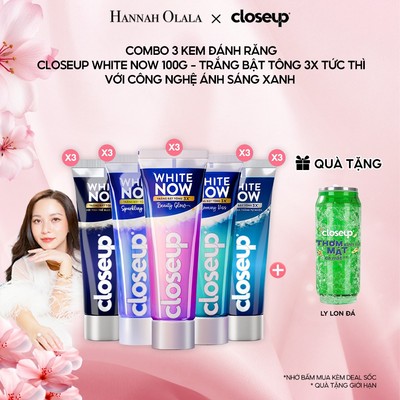 [HANNAH OLALA] Combo 3 Kem đánh răng Closeup White Now - Trắng Bật Tông 3X TỨC THÌ với Công nghệ Ánh Sáng Xanh 100g