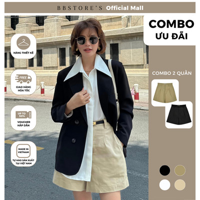 BBSTORE'S COMBO 2 Quần Short Kaki Nữ Ống Rộng Form Ngắn Lưng Cao Bản Đỉa To Thanh Lịch - Q3107