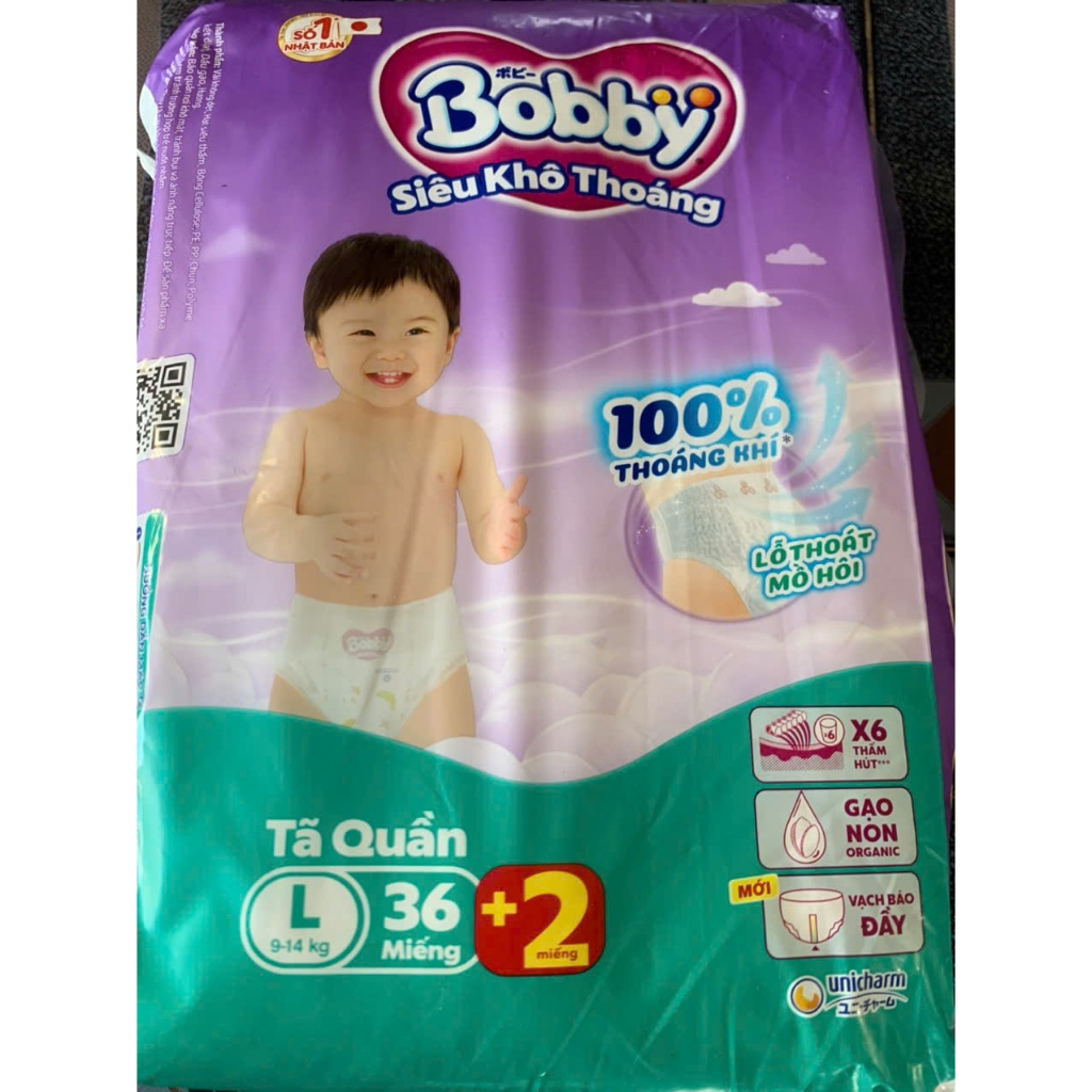 ( Tặng thêm 2 miếng Bên Trong ) Tã Quần Bobby L36 Miếng - 9 Đến 14 Kg - Bỉm Quần Trẻ Em Bobby Size L