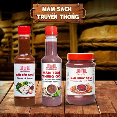Combo 3 dòng MẮM SẠCH Làng Chài Xưa - Mắm tôm thùng gỗ 290g, mắm ruốc sạch 260g, mắm nêm sạch 300g