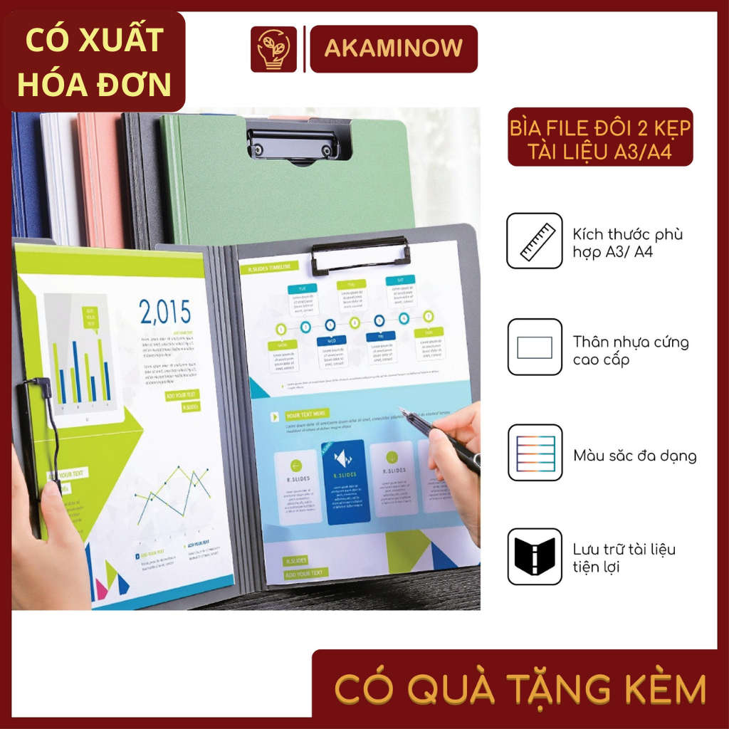 Bìa file đôi 2 kẹp tài liệu văn phòng cao cấp cho khổ giấy A3/A4