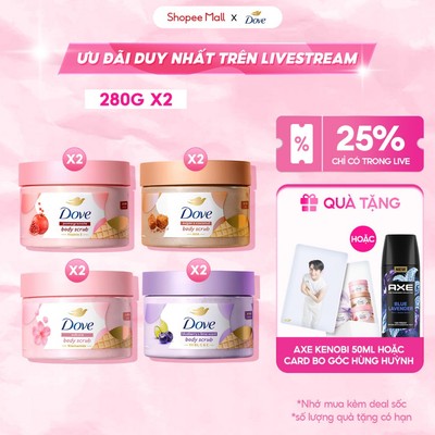 [LIVE] Combo 2 Smoothie Tẩy Tế Bào Chết Body Dove Chăm Da Sáng Mịn 298g/280g