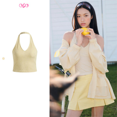 Áo cổ yếm OLV Yellow Cotton Ribbed Halter Top nữ tính, trẻ trung phù hợp đi chơi