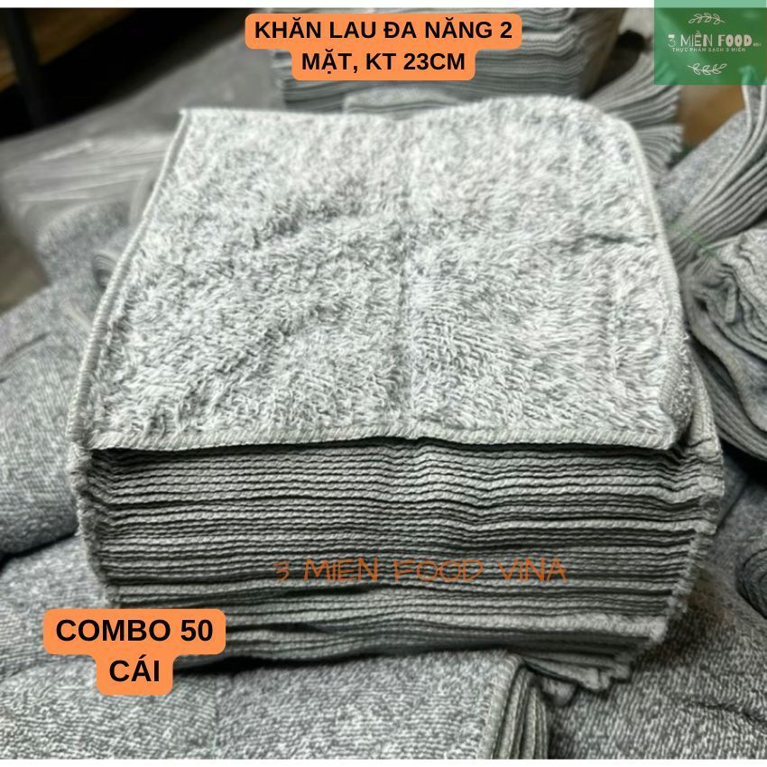 Si 50 Khăn lau đa năng 2 mặt KT 20-23-25cm màu xám, chất liệu vải hút nước có thể dùng cho các công 