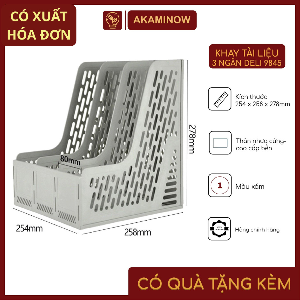 Khay Tài Liệu Nhựa Cứng 3 Ngăn Đứng Deli 9845