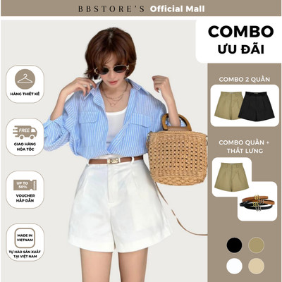 BBSTORE’S Quần Short Kaki Nữ Ống Rộng Form Ngắn Lưng Cao Bản Đỉa Nhỏ Có Túi Basic Thanh Lịch - Q3117