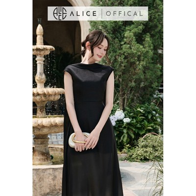 Váy Dự Tiệc Cúp Ngực 2 Dây Alice, Đầm Dáng Dài Phối Tơ Óng Cổ Thuyền Tà Dài Sang Trọng, Nữ Tính T640