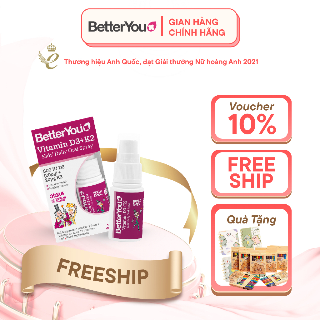 Vitamin D3K2 Better You Kids dạng xịt hỗ trợ phát triển xương, vận động cho trẻ từ 1 tuổi, xuất xứ A