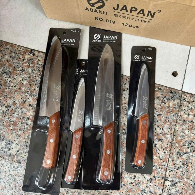 Combo 2 Dao Bếp Asakh Japan SK5 Cán Gỗ (1 Dao Lớn + 1 Dao Nhỏ) - Bộ Dao Bếp Thép SK5 Nhật Bản Thái T