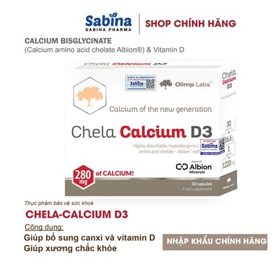 Canxi Chela Calcium D3-Canxi Bisglycinate Chelate Albion-Thực phẩm bảo vệ sức khỏe cho mẹ bầu, sau sinh 36.6g-Olimp Labs