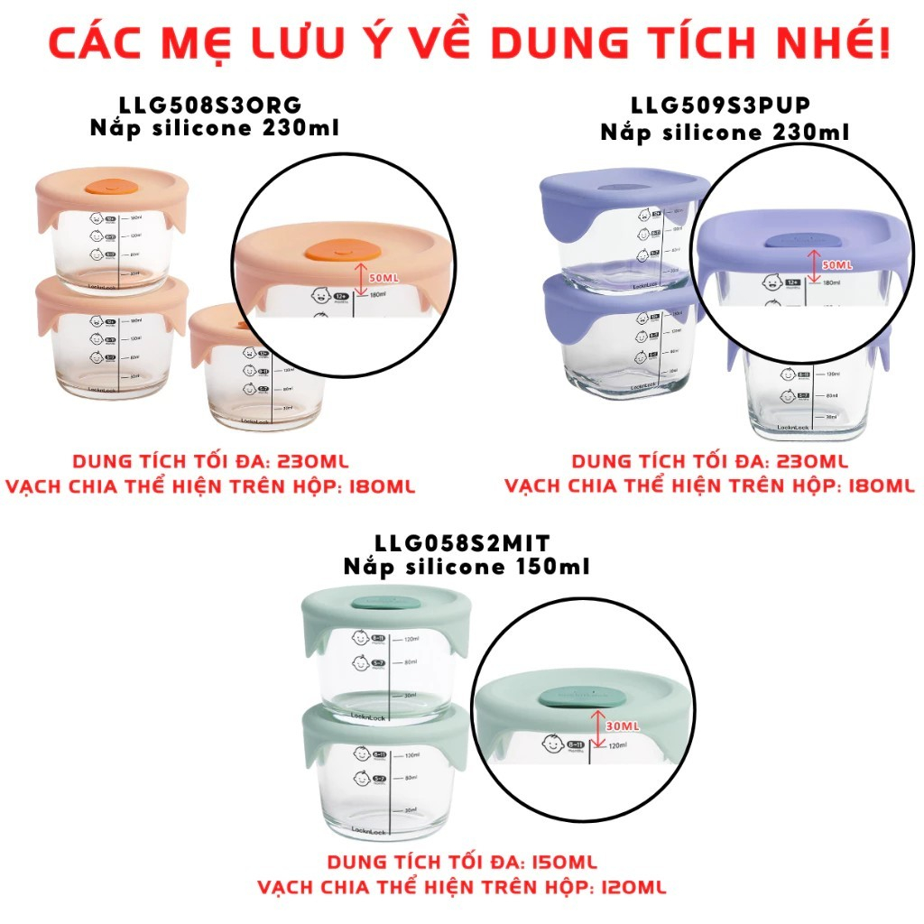 [Top Value] Hộp Thủy Tinh Có Nắp Chén Đựng Đồ Ăn Dặm Cho Bé LocknLock Trữ Đông LLG508S3 LLG542S3IVY 