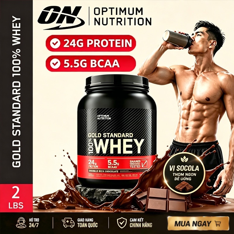 Optimum Nutrition Vàng tiêu chuẩn Whey 5lbs Whey Protein, Phục hồi cơ bắp, ON Whey, Sau tập luyện