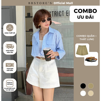 BBSTORE’S COMBO 2 Quần Short Kaki Nữ Ống Rộng Form Ngắn Lưng Cao Bản Đỉa Nhỏ Có Túi Basic Thanh Lịch - Q3117