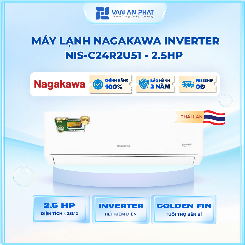 NIS-C24R2U51 | Máy Lạnh Nagakawa Inverter 2.5HP NIS-C24R2U51 – Làm Mát Phòng Lớn, Tiết Kiệm Điện
