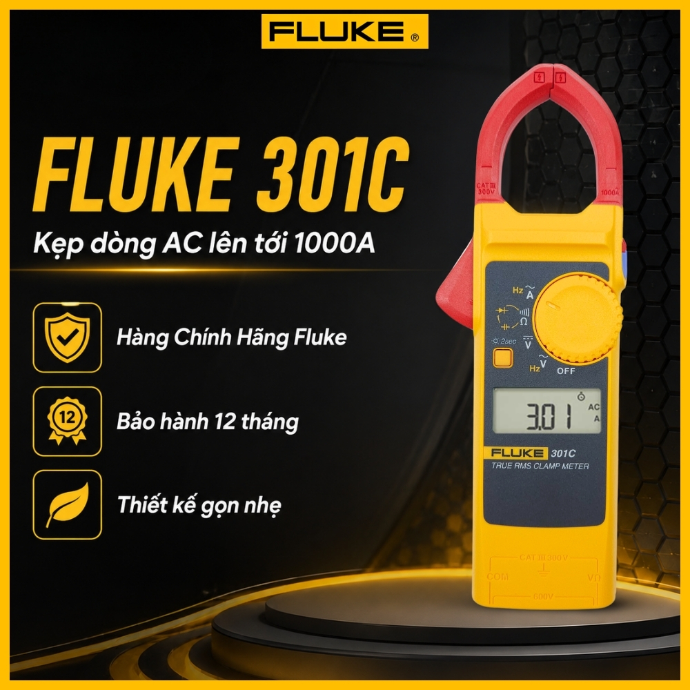 Ampe Kìm FLUKE 301C True RMS Chính Hãng - Đồng Hồ Kẹp Dòng AC 1000A