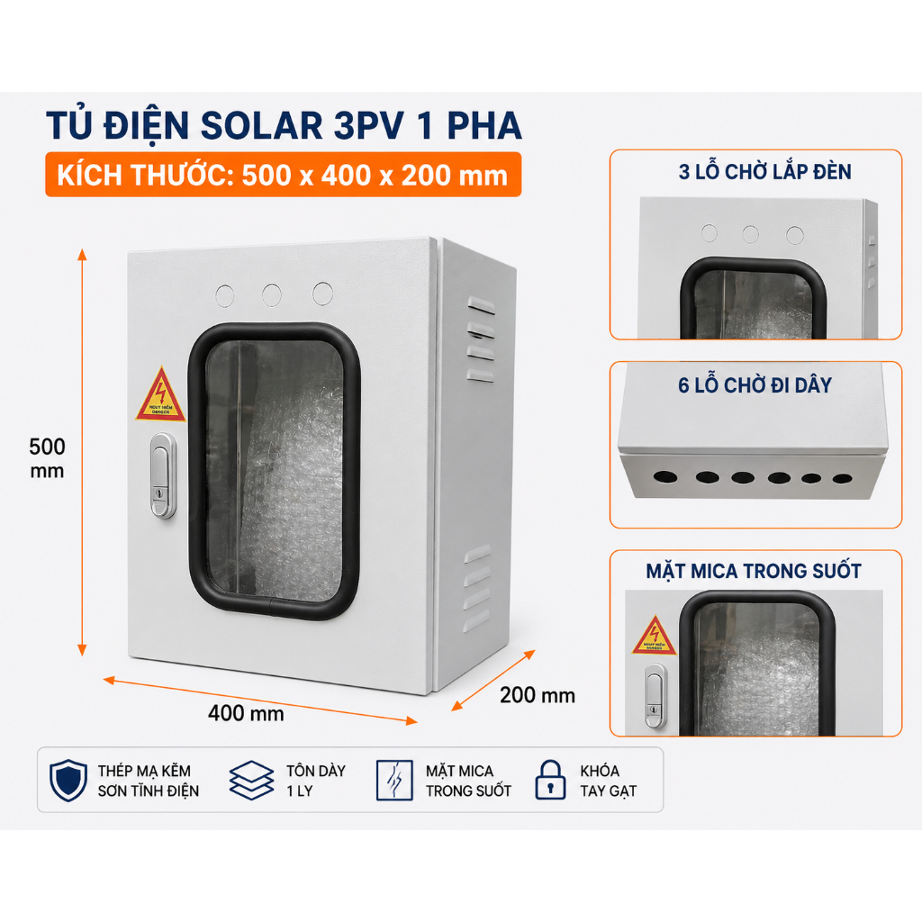 Vỏ Tủ Điện Năng Lượng Mặt Trời Solar – Tủ Inverter Thép Mạ Kẽm Mặt Mica, Nhiều Kích Thước