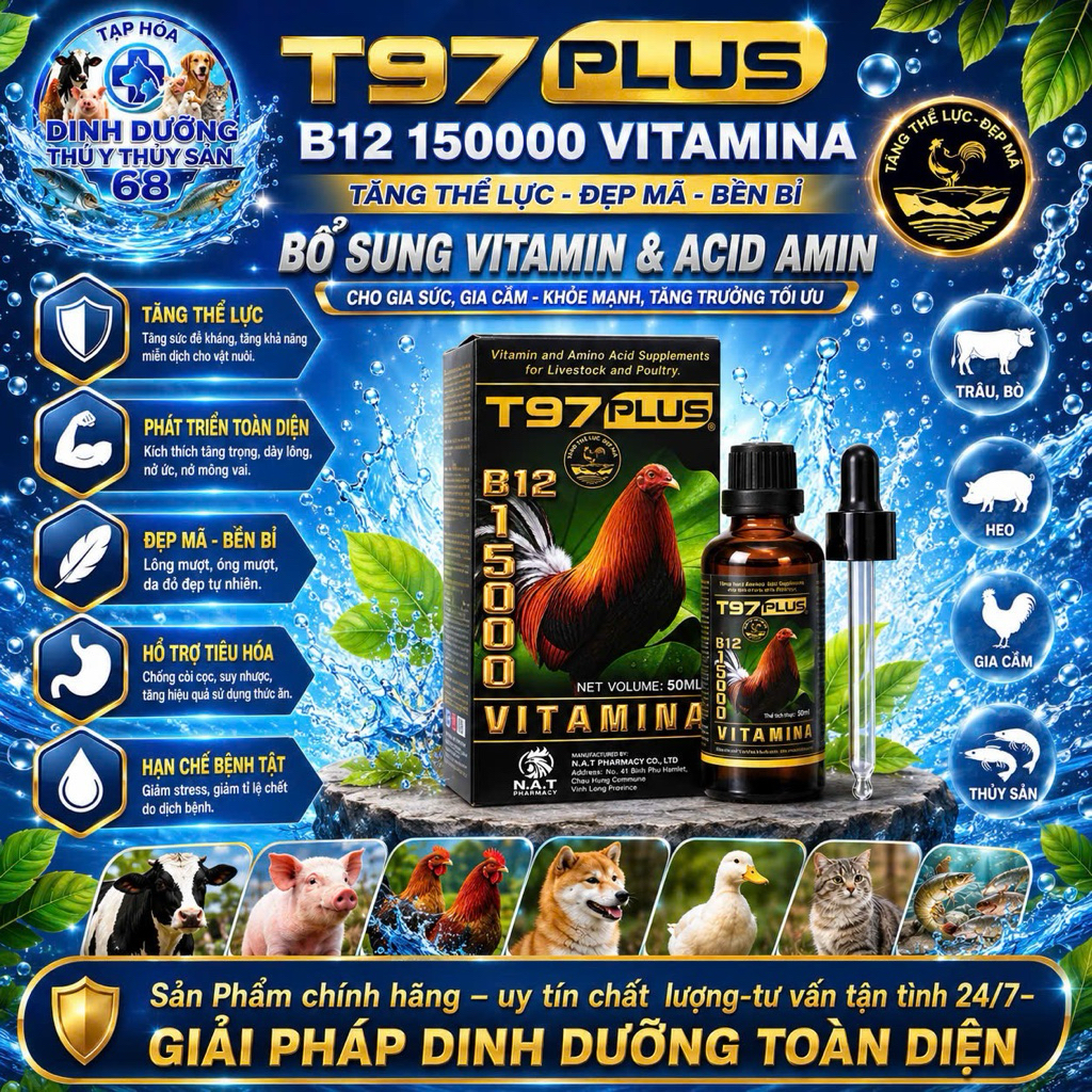 T97 PLUS B12 15000 Vitamin 50ml &100ml – Bổ Sung Vitamin & Amino Acid Cho Gà, Gia Cầm