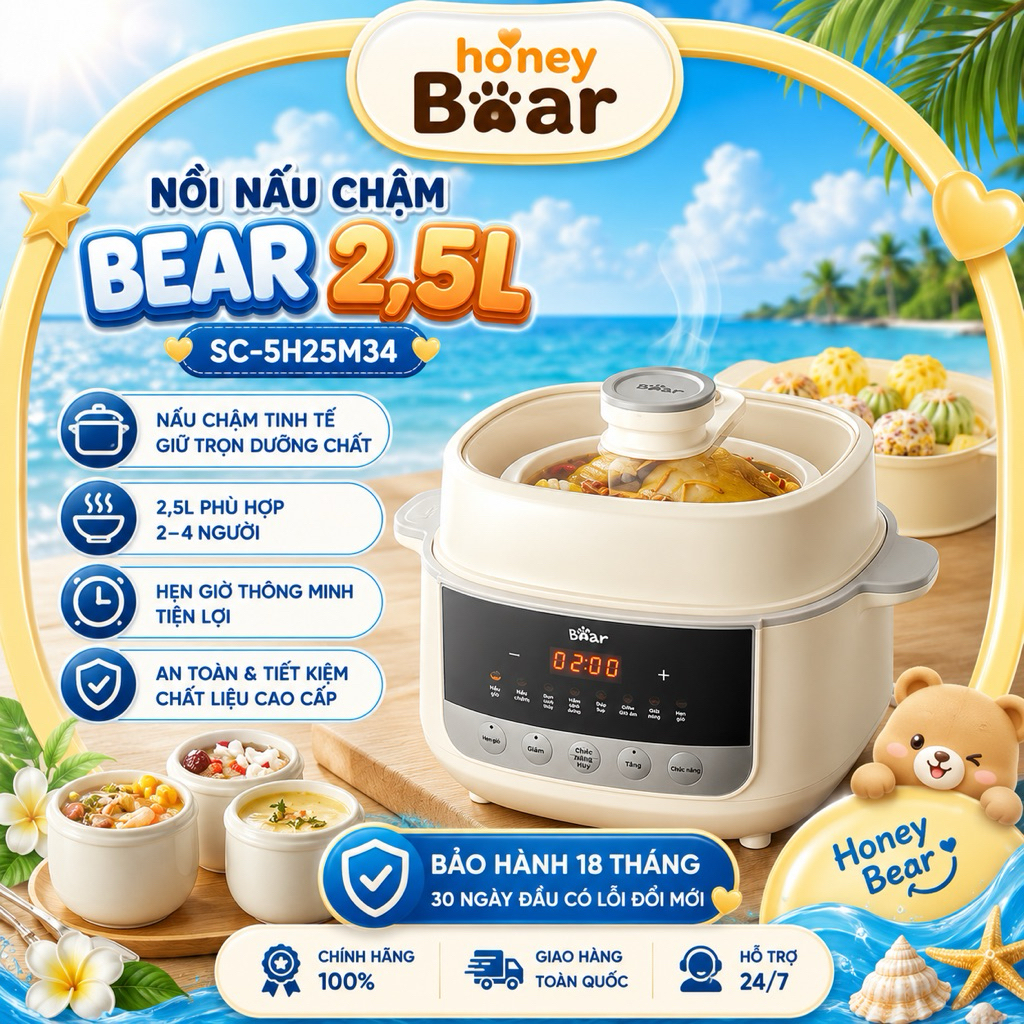Nồi nấu chậm Bear 2.5L SC-5H25M34 - Bảo hành 18 tháng chính hãng