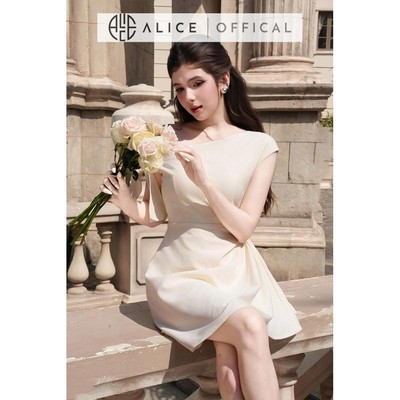 Váy Lệch Vai Dự Tiệc Alice Chất Xước Gạo Cao Cấp, Đầm Ngắn Chiết Eo Thắt Nơ Tay Tinh Tế T643